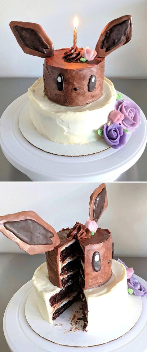 Pokemon Birthday Party Cake Eevee, Evee Birthday Cake, Eevee Cupcakes, Evee Cake Ideas, Umbreon Cake, Eevee Cake Ideas, Eevee Birthday Cake, Eevee Birthday Party Ideas, Eevee Birthday Party