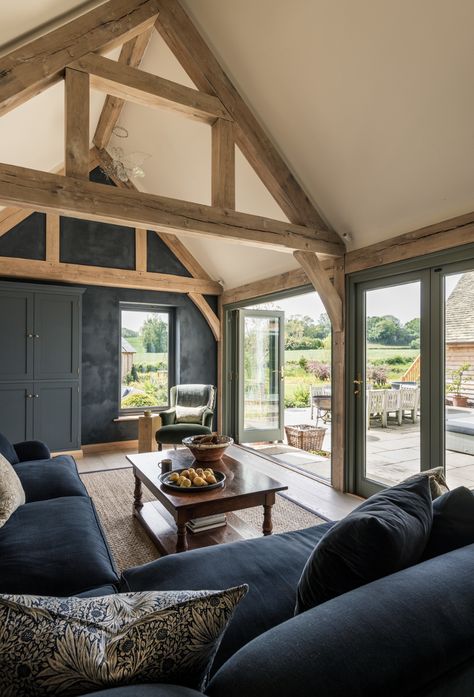 Redgate House | Border Oak Oak Frame House Interiors, Tudor Beams, Barn House Conversion, Barn Conversion Interiors, Cottage Extension, Border Oak, Barn House Interior, Oak Frame House, Interior Ceiling