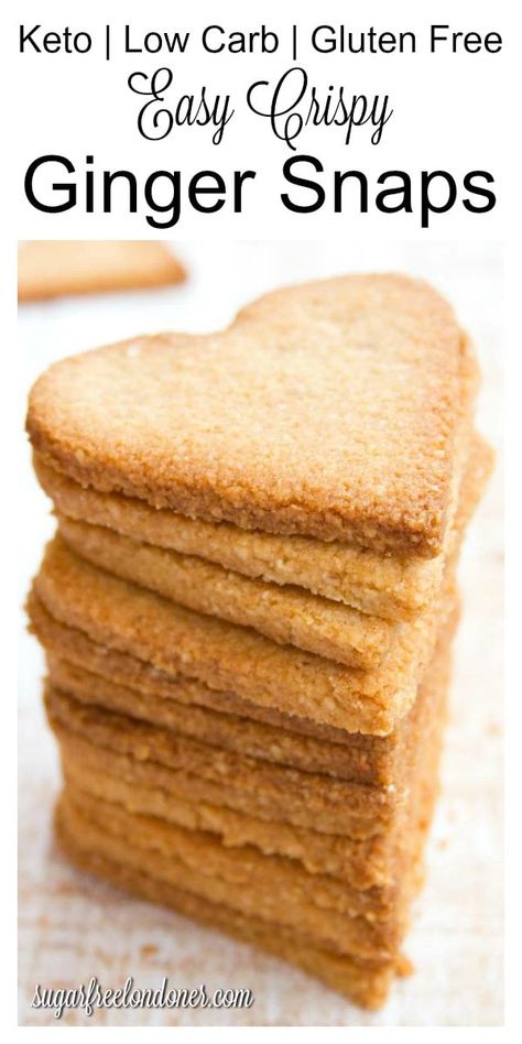 These keto ginger cookies are crispy and buttery with a gorgeous spicy kick. Learn how to make sugar free gingerbread cookies in less than 30 minutes! A great gluten free and low carb dessert or snack. #gingerbread #ketocookies #sugarfreecookies #christmascookies Keto Crispy Cookies, Sugar Free Gingerbread Cookies, Keto Ginger Cookies, Sugar Free Gingerbread, Dolce Poche Calorie, Icebox Cookies, Keto Christmas, Postre Keto, Sugar Free Cookies