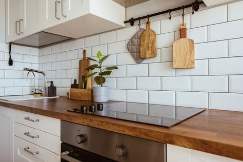 white kitchen subway tile with charcoal grout - Google Search Subway Tile With Dark Grout In Kitchen, White Tiles Brown Grout, White Subway Tile With Dark Grout, Grout Colors For White Tile Kitchen, Subway Tile With Brown Grout, White Tile White Grout, Subway Tile With Charcoal Grout, White Kitchen Subway Tile, Kitchen Subway Tile