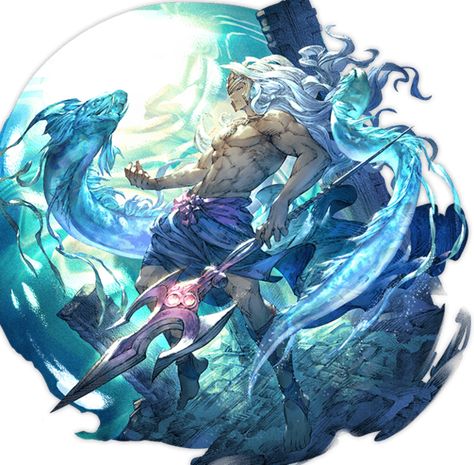 Poseidon, the Tide Father - Granblue Fantasy Wiki Mythology Art, Blue Dragon, Arte Fantasy, 판타지 아트, Fantasy Character Design, Fantasy Creatures, Character Concept, Character Design Inspiration, Anime Character Design