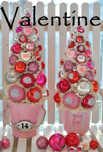 Valentine Trees bottle brush tree Valentine Tree, Bottle Brush Tree, Brush Tree, Pink Bottle, My Funny Valentine, Holiday Sparkle, Pink Valentines, Bottle Brush Trees, Sweet Valentine