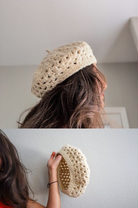 Crochet French Hat, Free Beret Pattern, Crochet Beret Hat Pattern, Crochet Hat Design, Beret Pattern Crochet, Crocheted Beret Free Pattern, Beret Hat Crochet Pattern Free, Crochet Unique Ideas, Crochet Barret Hat