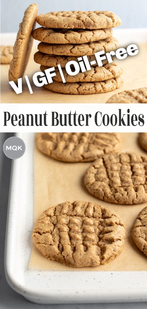 Vegan Peanut Butter Cookies (Gluten-Free & Oil-Free) Vegan Gluten Free Cookies, Healthy Peanut Butter Cookies, Cookies Peanut Butter, Gluten Free Peanut Butter Cookies, Vegan Peanut Butter Cookies, Oil Free Vegan Recipes, Easy Peanut Butter Cookies, Cookies Gluten Free, Vegan Cookies Recipes