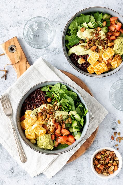 Creamy Avocado Dressing, Buddha Bowls Recipe, Salad Toppers, Avocado Dressing, Vegetarian Protein, Buddha Bowls, Small Food Processor, Veggie Bowl, Buddha Bowl