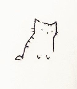 Small Cat Stick And Poke, Outline Of A Cat Tattoo, Derpy Cat Tattoo, Tabby Cat Tattoo Simple, Easy Line Tattoos For Beginners, Cat Stick And Poke, Silly Tattoos Small, Cat Doodle Tattoo, Cute Drawings Simple Doodles Aesthetic