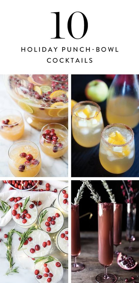 10 Punch-Bowl Cocktails to Make Over the Holidays via @PureWow Punch Bowl Cocktails, Party Cocktails Big Batch, Holiday Punch Bowl, Punch Bowl Drinks, Easy Holiday Cocktails, Bowl Cocktails, Batch Cocktail Recipe, Punch Cocktails, Christmas Cocktail Party