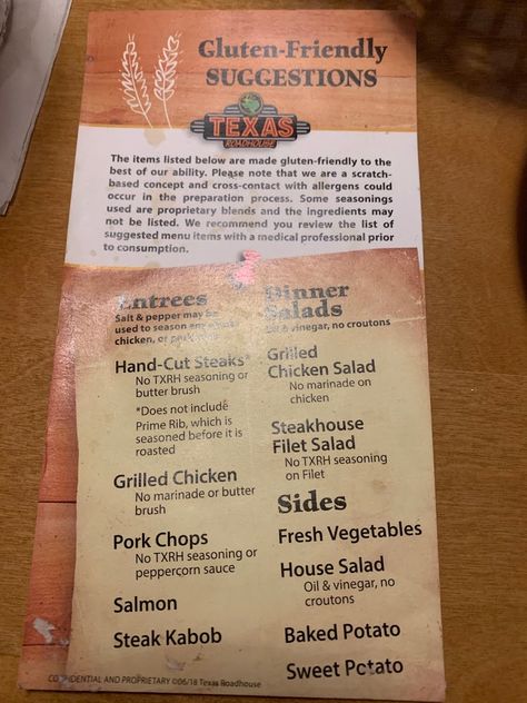 Gluten Free Menu - Photo from Texas Roadhouse Texas Roadhouse Food, Gluten Free Menu, Texas Roadhouse, Foods Recipes, How To Grill Steak, Menu Items, Food Menu, Whole Food Recipes, Grilling