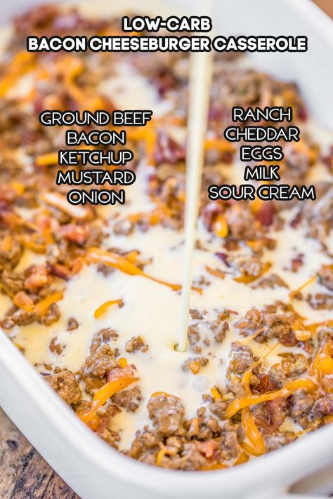 Low Carb Bacon Cheeseburger Casserole, Bacon Cheeseburger Casserole, Healthy Low Carb Dinners, Beef Bacon, Low Carb Casseroles, Cheeseburger Casserole, Boiled Egg Diet Plan, Beef Casserole Recipes, Bacon Cheeseburger