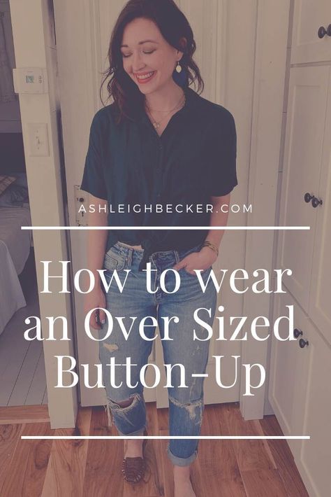 I recently shared a picture of an oversized, short-sleeve button-up shirt I love to wear and style for Spring and Summer. I got a message that went something like this, “that top is so cute, but how the heck would you style it for Summer?” And so, this post was born: How to Wear A Women's Oversized Button-Up. See my style inspiration for this piece at ashleighbecker.com. #springfashion #summerfashion #outfitinspiration #styleinpiration #ethicalfashion Oversized Short Sleeve Button Up, Short Sleeve Button Up Outfit Women, Long Sleeve Under Short Sleeve, Oversized Button Up Shirt, Style For Spring, America Outfit, Ethical Clothing Brands, Outfit Challenge, Ethical Fashion Brands