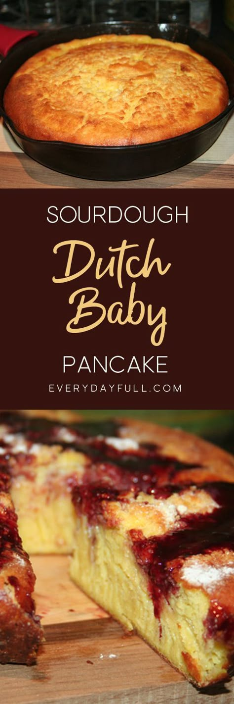 SOURDOUGH DUTCH BABY PANCAKE - Breakfast never tasted so good, and never was so easy (and impressive). Wow your guests with this easy-to-make dish, then top it with your favorite toppings. Sourdough Dutch Baby, Dutch Baby Pancake Recipe, Dutch Baby Recipe, Baby Recipe, Baby Pancakes, Sourdough Starter Recipes, Dutch Baby Pancake, Sourdough Starter Discard Recipe, Discard Recipe