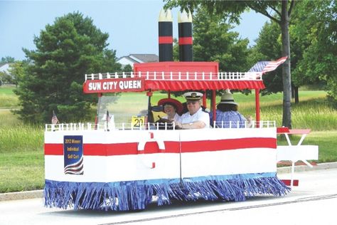 decorated+golf+carts+for+4th+of+july | ... Espeseth with their ‘Sun City Queen’ golf cart. (Photos provided Golf Cart Parade, Golf Cart Decorations, Paddle Wheel, Golf Push Cart, Sun Day, Boat Parade, 4th Of July Parade, Forth Of July, Parade Float