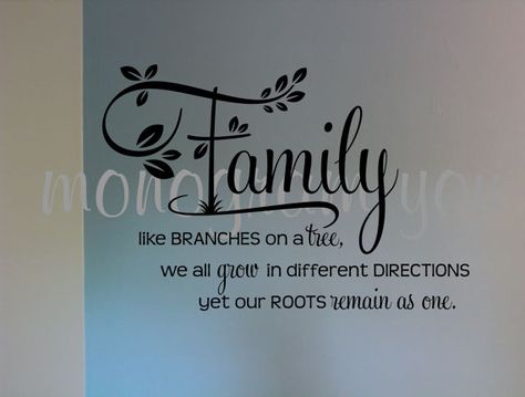 Family Wall Decal 'Family like branches on a by MonogramYou, $34.95 Stairway Photos, Tattoo Fillers, Family Wall Quotes, Family Scripture, Tree Quotes, Family Wall Decals, Housewarming Card, Quotes Family, Quotes Christian