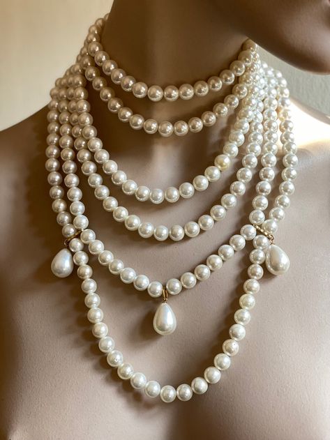 Multi Strand Pearl Necklace, Renaissance Pearl Drop Necklace the Great Necklace Bridal Pearl Necklace Baroque Necklace Rococo Necklace - Etsy Baroque Necklace, Multi Strand Pearl Necklace, Layered Pearl Necklace, Pearl Drop Necklace, Bridal Pearl Necklace, Rocky Horror Picture Show, Necklace Bridal, Bridal Pearls, Drop Necklace