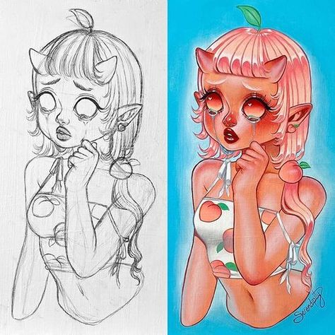 Serendipity The Artist, Cute Art Prints, Peach Girl, Boho Art Drawings, Colorful Art Prints, Emo Art, Unique Art Prints, Dark Art Drawings, Sketchbook Art