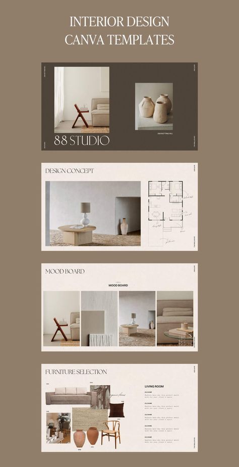 Interior Design Canva Client Presentation Mood Board Template Client Profile Interior Design, Interior Designer Presentation, Interior Design Presentation Layout, Designer Presentation, Portfolio D'architecture, Design De Configuration, Interior Design Presentation Boards, Interior Presentation, Interior Design Portfolio Layout