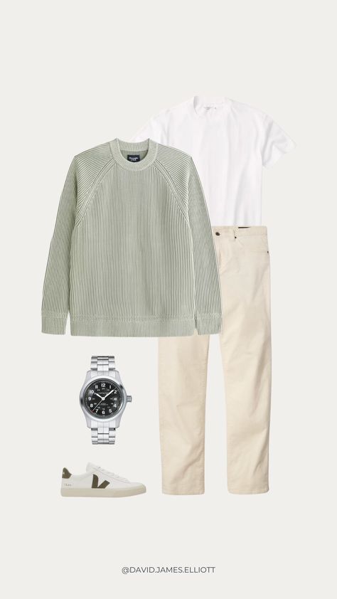 Men's Veja Sneakers Outfit | Men's Outfit Ideas | Simple Men's Fashion | Men's Fall Outfit Inspiration | Men's Simple Fall Outfits Men’s Veja Outfit, Men Veja Outfit, Men’s Causal Outfits, Clean Casual Outfits Men, Veja Men Outfit, Veja Sneakers Outfit, Mens Date Night Outfit, Sweater Outfits Men, Sneakers Outfit Men