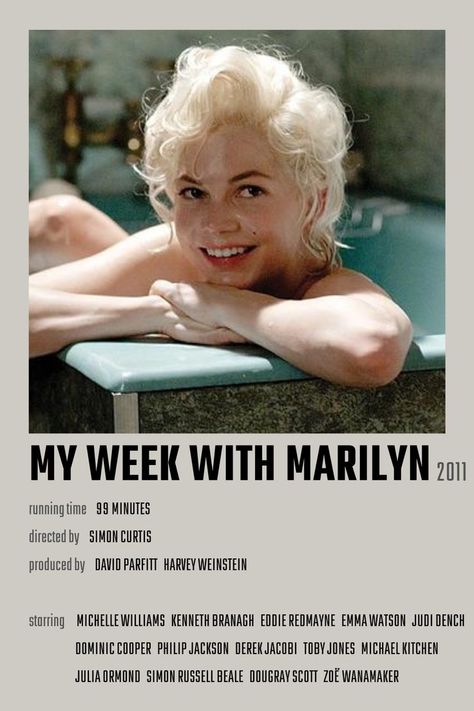 My Week with Marilyn Movie Poster Zoë Wanamaker, Simon Curtis, My Week With Marilyn, Michael Kitchen, Dougray Scott, Julia Ormond, Dominic Cooper, Kenneth Branagh, Film Posters Minimalist