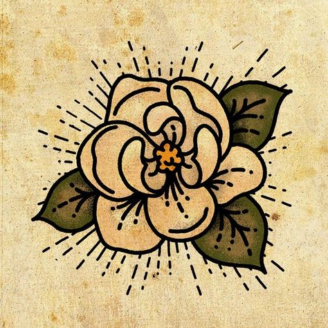 Southern Traditional Tattoo, American Classic Flower Tattoo, American Traditional Magnolia Tattoo, Brie Tattoo, American Trad Flower, Black And White American Traditional, Feminine American Traditional, Feminine American Traditional Tattoos, Pottery Underglaze