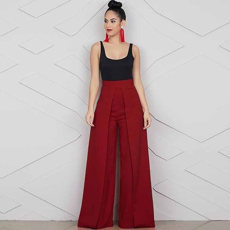 f4a4da9aa7eadfd23c7bdb7cf57b3112desc52522573ri Dark Red Pants Outfit, Red Wide Leg Pants Outfit, Red Pants Outfit, 2025 Style, Red Wide Leg Pants, Friday Dinner, Pants Elegant, Wide Leg Pants Outfit, Women Bottoms