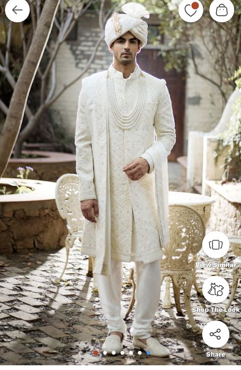 Sherwani Groom Wedding Classy, Ivory Sherwani Grooms, Sherwani For Men Wedding Indian Groom, Mens Sherwani Wedding, Painting Poses, Wedding Sherwani For Groom, Groom Indian Wedding Outfits, Ivory Sherwani, Indian Wedding Suits Men