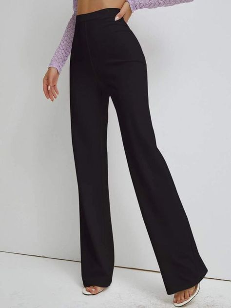 Straight Leg Formal Pants, High Waisted Straight Pants, High Waist Work Pants, Black Formal Pants, Business Women Outfits, Shein Must Haves, High Waist Dress Pants, Black Straight Leg Pants, Black High Waisted Pants