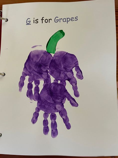 G For Grapes, G Is For Grapes, Abc Art, Alphabet Crafts, Preschool Letters, Handprint Craft, Footprint Art, Educational Activities For Kids, Church Crafts