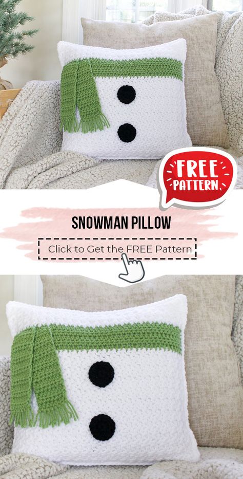 crochet Snowman Pillow free pattern - FREE Crochet Pillow Pattern for Beginners. Click to Get the Pattern #Pillow #crochetpattern #crochet via @shareapattern.com Crochet Elf, Crochet Pillow Patterns Free, Crocheted Christmas, Pillow Covers Pattern, Snowman Pillow, Crochet Cushion, Crochet Snowman, Crochet Pillow Cover, Confection Au Crochet