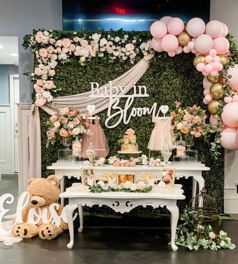 Blooms And Butterflies Theme Party, Flower Wall Baby Shower Ideas, Baby In Bloom Flower Arrangements, Garden Of Eden Baby Shower Theme, Baby In Bloom Girl Shower Ideas, Summer Girl Baby Shower Ideas, Garden Tea Party Baby Shower Ideas, Baby In Bloom Centerpiece Ideas, Baby In Bloom Food Ideas