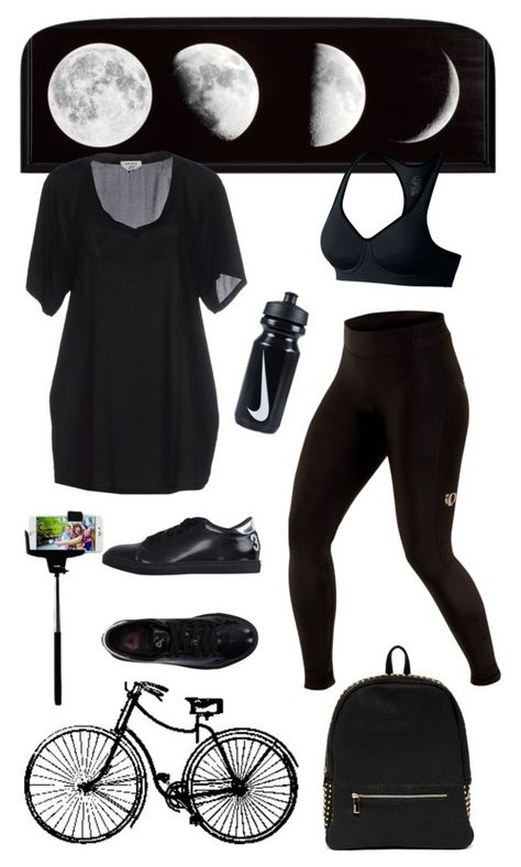 Health Goth Cycling by blackbettyblog on Polyvore featuring CYCLE, Pearl Izumi, NIKE and Deux Lux Sporty Goth Aesthetic, Goth Athleisure Outfits, Goth Athletic Wear, Health Goth Aesthetic, Goth Workout Clothes, Goth Activewear, Goth Gym Outfits, Health Goth Outfits, Gym Goth