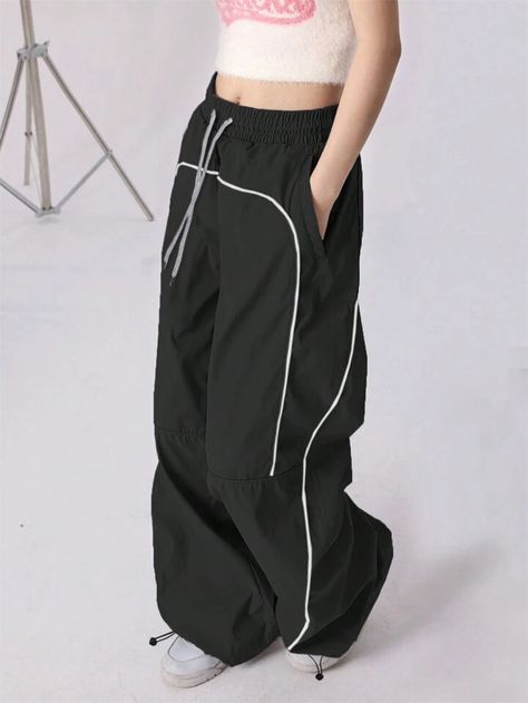 Contrast Piping Drawstring Waist Pants | SHEIN USA Women Track Pants, Baggy Pants For Women, Sweatpants Wide Leg, Drawstring Waist Pants, Baggy Sweatpants, Wide Leg Sweatpants, Western Wear For Women, Baggy Pants, Baggy Pant