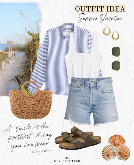 Poplin Top Outfit, Summer Outfits Date Night, Casual Outfit College, Outfits With Striped Shirts, Hot Weather Outfits, Birkenstock Outfit, Date Outfit Summer, Simple Summer Outfits, Practice Outfits