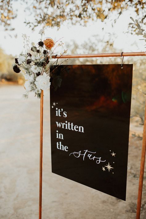 Star Wedding Reception, To The Moon And Back Engagement Party, Under The Stars Engagement Party, Sun And Moon Wedding Decor, Stars Align Wedding, Soulmate Wedding Theme, Star And Moon Themed Wedding, Moon And Stars Themed Wedding, Celestial Wedding Signage