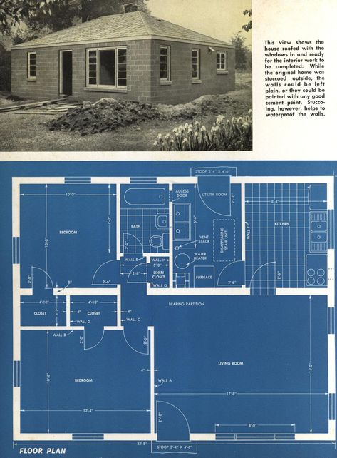 Popular mechanics' famous concrete block house : Popular Mechanics Press; James R. Ward : Free Download, Borrow, and Streaming : Internet Archive Concrete House Plans, Concrete Block House, Ranch Houses, Block House, Concrete Houses, Mansion Floor Plan, Concrete Block, Concrete House, Popular Mechanics