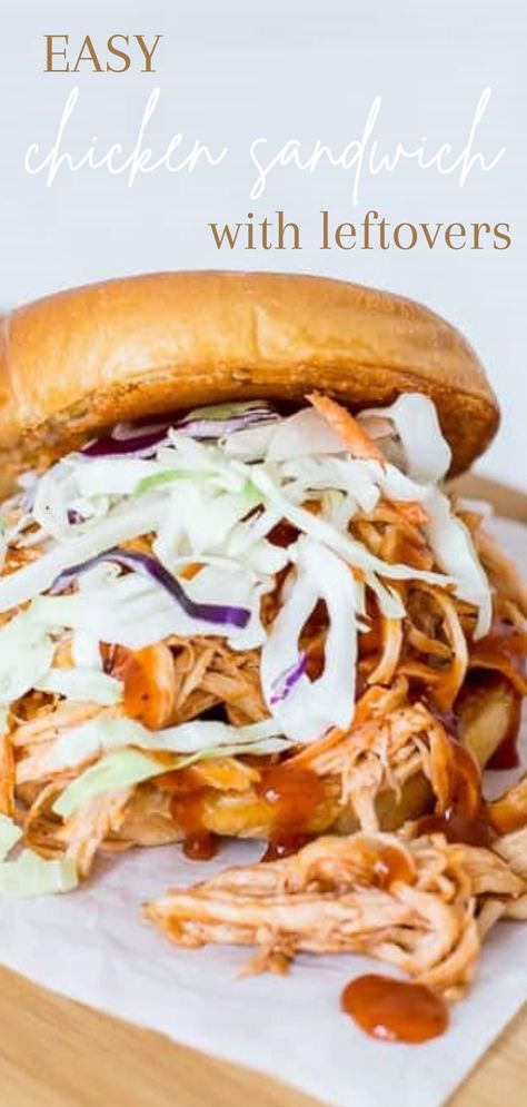 Pulled Bbq Chicken Sandwich, Bbq Sandwich Recipe, Easy Chicken Sandwich, Bbq Chicken Sandwich Recipes, Pulled Bbq Chicken, Chicken Leftovers, Shredded Chicken Sandwiches, Bbq Pulled Chicken, Braised Chicken Breast