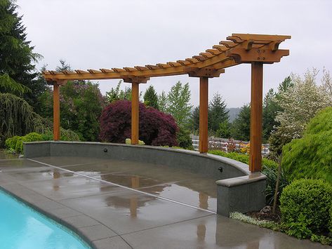 Cedar Trellis; curve, at patio or fence Curved Trellis, Pergola Fence, Pergola Patio Ideas, Pergola Trellis, Cedar Trellis, Hot Tub Pergola, Curved Pergola, Pergola Curtains, Trellis Ideas