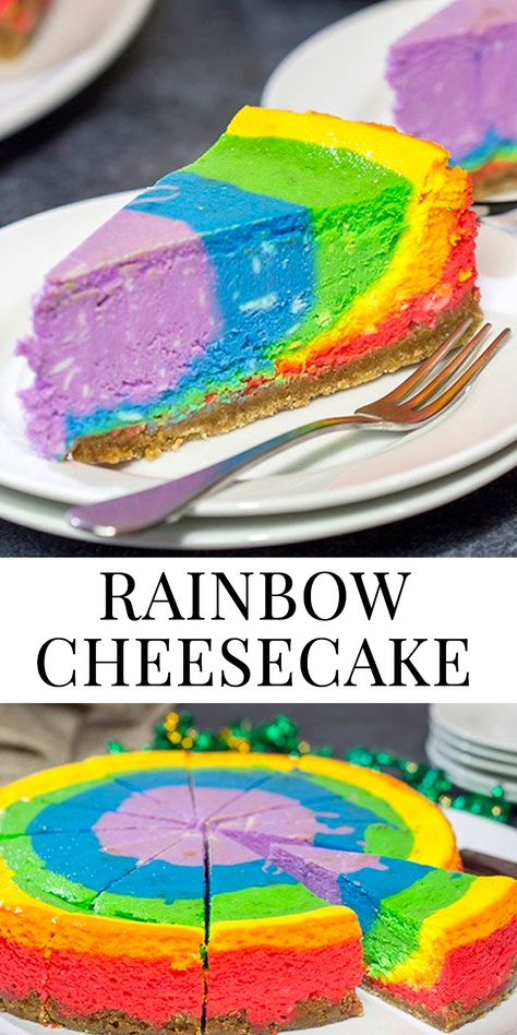 Rainbow Cheesecake Recipe, The Perfect Cheesecake, Rainbow Cheesecake, Slice Of Cheesecake, Perfect Cheesecake, Sweet Dips, Classic Cheesecake, Sure Thing, Cheesecake Cupcakes