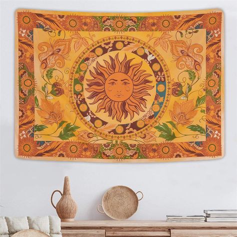 "Use this delicate wall hanging tapestry to decorate your walls, hanging it behind your bed as a headboard, it also can be used as bed cover, beach blanket, pick nick blanket, Table Cloth, Curtain and so on. Stylish designs and well made craftsmanship, these high quality hanging tapestries are versatile and they are time proof for both indoor and outdoor use. Specification: Material:100% Polyester Package include:1 x tapestry Size: 4 sizes as you can choose. 37\"x 29\" =(95x73cm） 60\"x 40\" =(15 Constellation Tapestry, Tapestry Flower, Sun Tapestry, Burning Sun, Sun And Moon Tapestry, Flower Vines, Mountain Tapestry, Flower Tapestry, Moon Tapestry