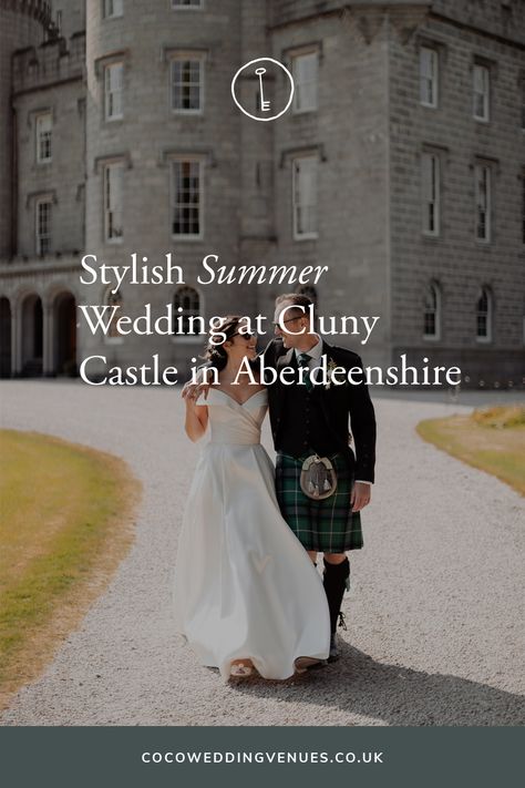 This Scottish castle stole the hearts of one lucky couple during their wedding venue hunt. With its breathtaking castle and picturesque grounds, Cluny provided the idyllic setting for H & A’s summer celebration. Chantelle Wedding, Clearwell Castle Wedding, Searles Castle Wedding, Wedding In Scotland Castle, Scotland Wedding Venues Castles, Cluny Castle Wedding, Classic Wedding Inspiration, Wedding Gift List, Castle Wedding Venue