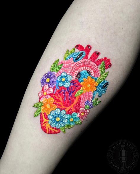 Mexican Embroidery Tattoo Small, Mexican Flag Tattoos For Women, Latin Embroidery, Mola Tattoo, Mexican Flower Tattoo, Mexican Tattoo For Women, Mexican Embroidery Tattoo, Loteria Tattoo, Agenda Scrapbook