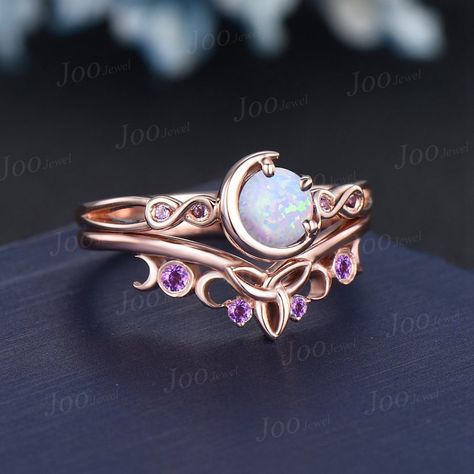 Amethyst Wedding Ring With Stone Setting, Opal Amethyst Ring, Amethyst And Opal Engagement Ring, Opal Rings Engagement, Opal And Amethyst Wedding Ring, Opal And Amythest Ring, Engagement Rings Amethyst, Magical Engagement Rings, Mystical Opal Gemstone Rings