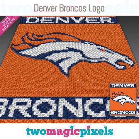 Denver Broncos Logo by Two Magic Pixels Peyton Thomas, Two Magic Pixels, Cross Stitch Graph, C2c Patterns, Sc Crochet, Denver Broncos Logo, Corner Crochet, Crochet Graphs, Crocheted Blankets