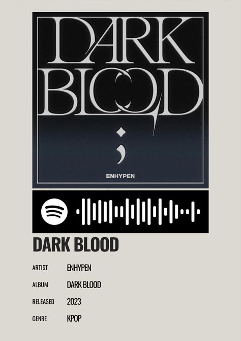 alternative minimalist polaroid poster. enhypen. Dark Blood Album Cover, Enhypen Spotify, Kpop Polaroid, Kpop Binder, Songs Spotify, Minimalistic Posters, Artist Posters, Spotify Codes, Minimalist Polaroid Poster