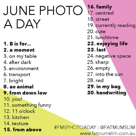 June photo a day challenge list + details on how to play June Photo Challenge, June Challenge, Photo A Day Challenge, Photo Prompts, Instagram Challenge, Monthly Photos, Foto Tips, Photography Challenge, Day Challenge