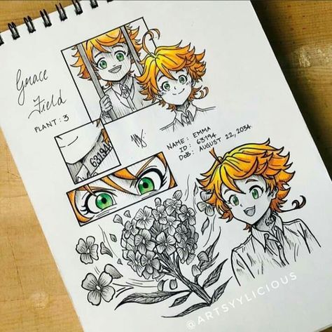 Emma The Promised Neverland, Neverland Art, Seni Dan Kraf, Anime Journal, Promise Neverland, Anime Canvas Art, Anime Crafts, Anime Book, Journal Themes