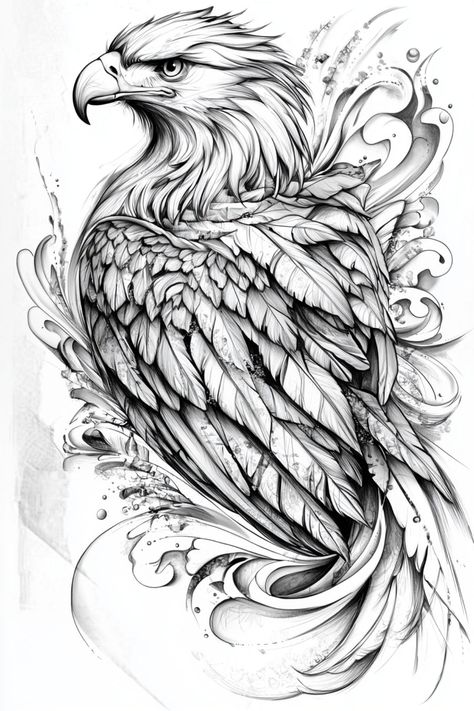 A detailed eagle tattoo sketch featuring intricate feather details, symbolizing power and freedom, perfect for tattoo inspiration. Eagle Ink Drawing, Perched Eagle Tattoo, Eagle Tattoo Sketch, Eagle Wings Tattoo, Eagle Tattoo For Women, Eagle Tattoo Ideas, Eagle Wing Tattoos, Eagle Sketch, Bold Eagle