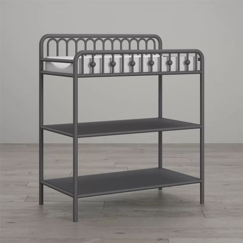 Little Seeds Monarch Hill Ivy Changing Table & Reviews | Wayfair Grey Changing Table, Changing Table Top, Metal Crib, Grey Shelves, Wrought Iron Furniture, Baby Changing Tables, Vintage Nursery, Iron Furniture, Big Lots