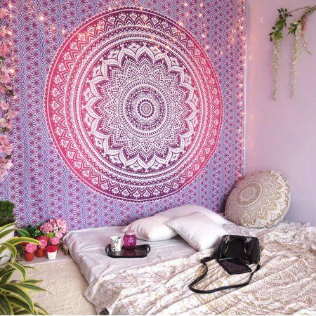 Tapestry Bedroom Ideas, Hippie Tapestries, Hippie Bedding, Tapestry Hanging, Dorm Room Walls, Mandala Tapestries Wall Hangings, Tapestry Bedding, Hippy Room, Indian Tapestry