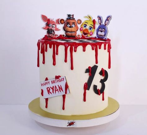 FNAF themed cake🔪 order now! . . . . . . . #cake #blood #fnaf #13yearsold #birthday #birthdaycake #happybirthday #drips #checkerboard | Instagram Check Board Cake, Five Nights At Freddy's Birthday Cake Ideas, Fnaf Birthday Party Ideas Cakes, Fnaf Birthday Cake, Fnaf Birthday Party Ideas, Five Nights At Freddy's Cake, Fnaf Cakes Birthdays, Fnaf Cakes, Fnaf Cake