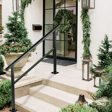 Handrail Outdoor, Porch Handrails, Black Stair Railing, Stair Railing Kits, Outdoor Handrail, Aluminum Handrail, Outdoor Stair Railing, Porch Stairs, Step Railing